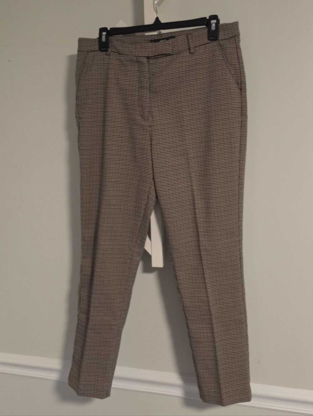 MNG Mango Houndstooth Slim Trouser Size 8 Tan Brown Camel Ankle Pant